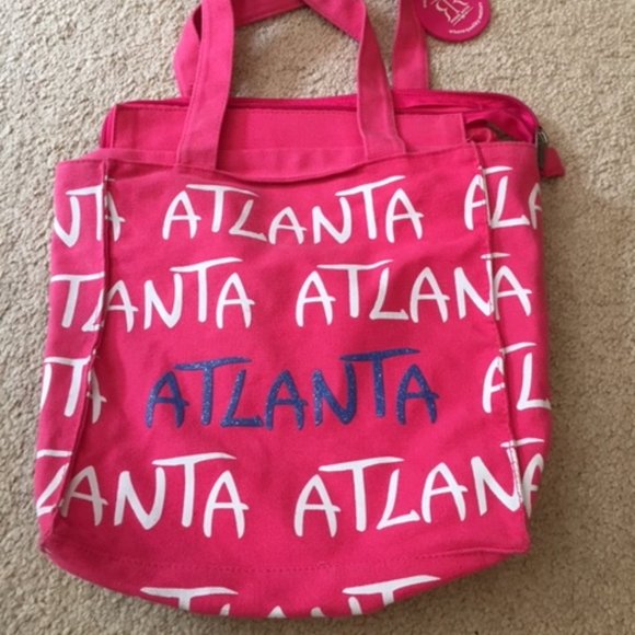 "Atlanta" Souvenir Mini Zip Travel Tote Bag Pink White Blue by Robin Ruth 9.5" - Picture 1 of 8